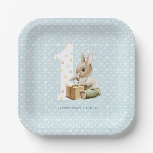 Cute Bunny's eerste verjaardag Papieren Bordje (Voorkant)