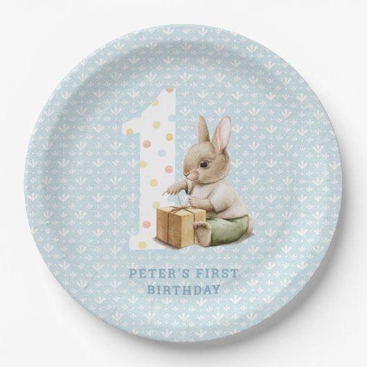 Cute Bunny's eerste verjaardag Papieren Bordje (Voorkant)