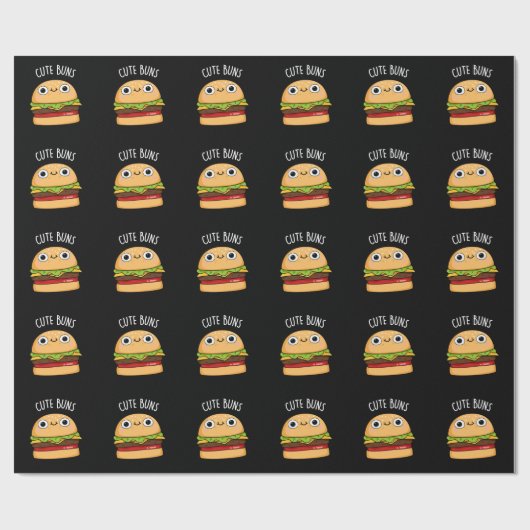 Cute Buns Funny Burger Pun Dark BG Cadeaupapier (Vlak)