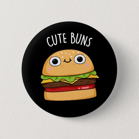 Cute Buns Funny Burger Pun Dark BG Ronde Button 5,7 Cm (Voorkant)