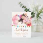 Cute Bunting Flag Birthday Foto bedankt Briefkaart (Staand voorkant)