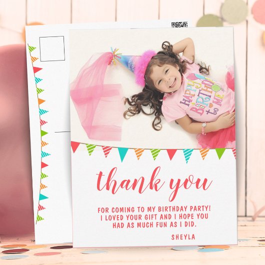 Cute Bunting Flag Birthday Foto bedankt Briefkaart