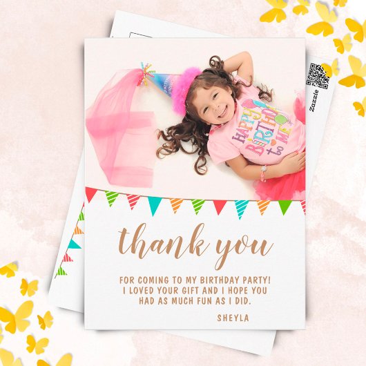 Cute Bunting Flag Birthday Foto bedankt Briefkaart