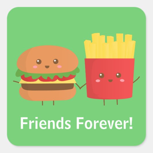 Cute Burger en French Fries Friends Forever Vierkante Sticker (Voorkant)