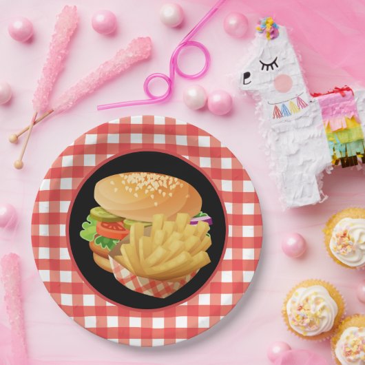 Cute Burger en Fries party Papieren Bordje (Feest)