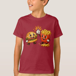 Cute Burger en Frietjes High Five Kawaii Kunst T-shirt