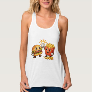 Cute Burger en Frietjes High Five Kawaii Kunst Tanktop