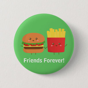 Cute Burger en Frietjes Vrienden Voor Altijd Ronde Button 5,7 Cm