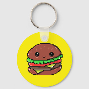 Cute Burger Kawaii 8 bit pixel geel Sleutelhanger