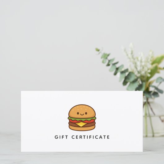 Cute Burger Restaurant Business Gift Certificate (Staand voorkant)