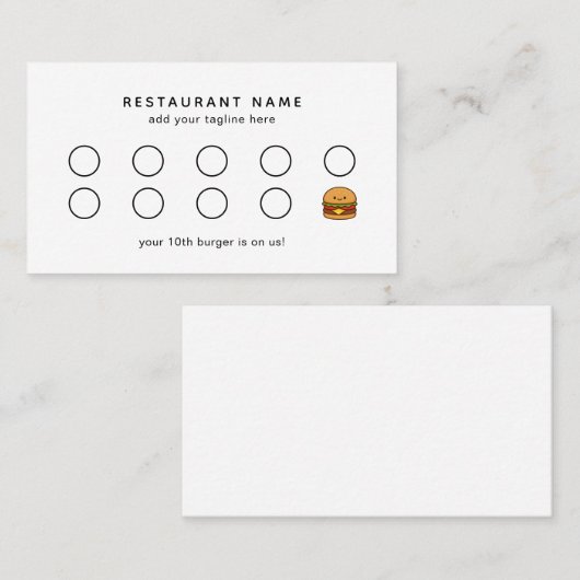 Cute Burger Restaurant Klantenkaartje (Voorkant / Achterkant)