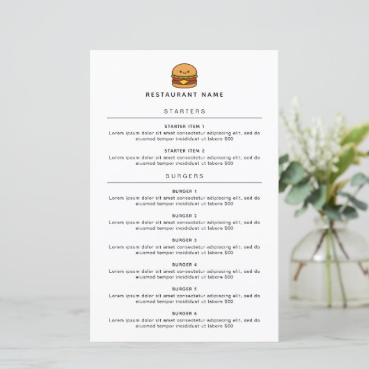 Cute Burger Restaurant Menu (Staand voorkant)