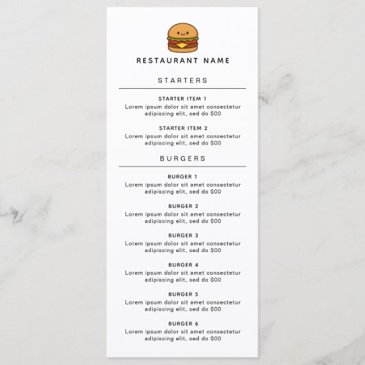 Cute Burger Restaurant Menu (Voorkant)