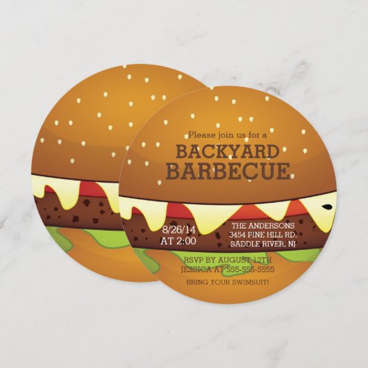 Cute Burger Summer BBQ Party Invitation Kaart (Voorkant / Achterkant)