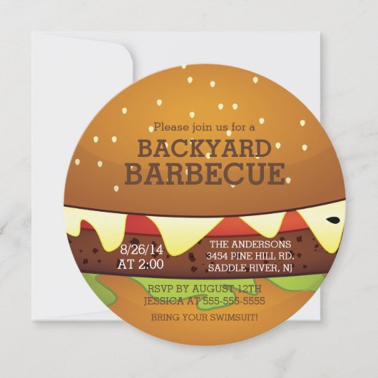 Cute Burger Summer BBQ Party Invitation Kaart (Voorkant)