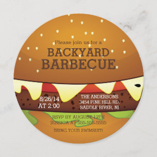 Cute Burger Summer BBQ Party Invitation Kaart