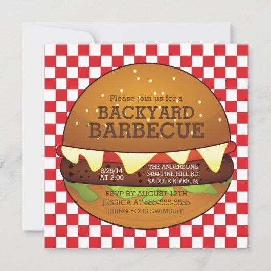 Cute Burger Summer BBQ Party Invitation Kaart (Voorkant)