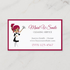 Cute Burgundy Cleaning Maid Housecleaning Service Visitekaartje