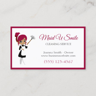 Cute Burgundy Cleaning Maid Housecleaning Service Visitekaartje