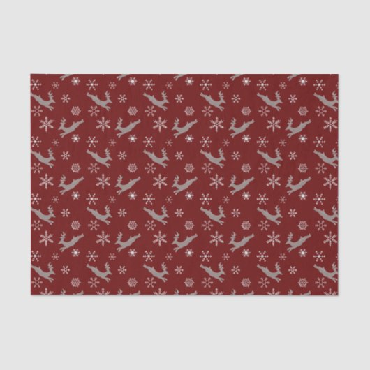 Cute Burgundy Flying Reindeer Snowflakes kerst Tissuepapier (Voorkant)