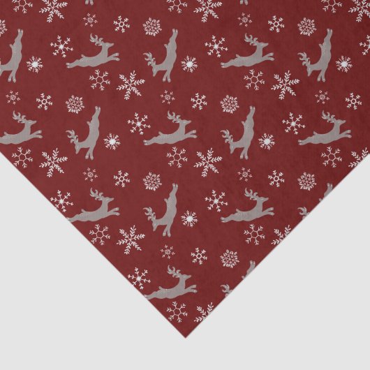 Cute Burgundy Flying Reindeer Snowflakes kerst Tissuepapier (Detail)