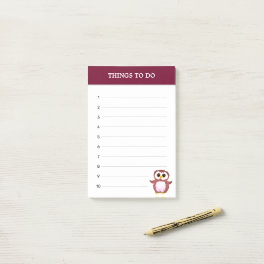 Cute Burgundy Owl & Editable Dingen om te doen Post-it® Notes (Op bureau)