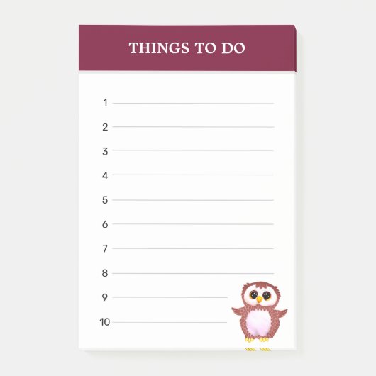 Cute Burgundy Owl & Editable Dingen om te doen Post-it® Notes (Voorkant)