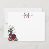Cute Burgundy Red Rose Floral Monogram Notitiekaartje (Voorkant)
