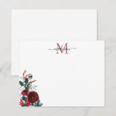 Cute Burgundy Red Rose Floral Monogram Notitiekaartje (Voorkant / Achterkant)