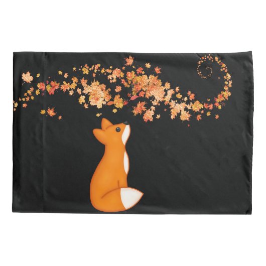 Cute Burnt Oranje Fox en Autumn Leaves  Kussensloop (Achterkant)