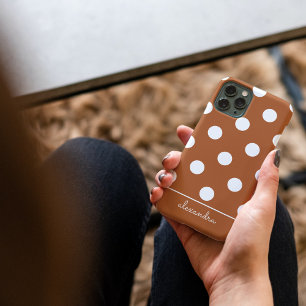 Cute Burnt Oranje Polka Dot Pattern Personalized Case-Mate iPhone 14 Hoesje