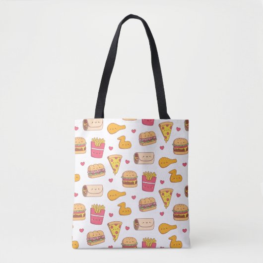 Cute Burrito Pizza Sandwich Burger Fries Pattern Tote Bag (Voorkant)