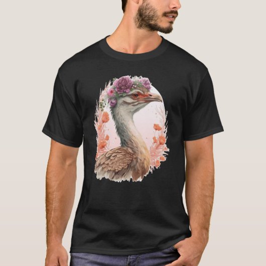 Cute Bustard Bird Watching Flower Crown Floral Bir T-shirt (Voorkant)