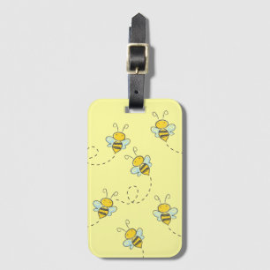 Cute Busy Bee Pattern Yellow Bagagelabel