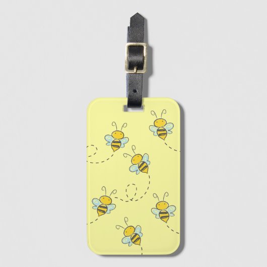 Cute Busy Bee Pattern Yellow Bagagelabel (Voorkant (verticaal))