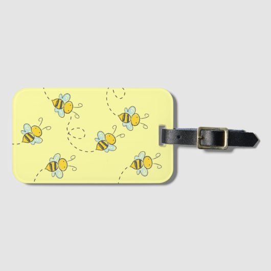 Cute Busy Bee Pattern Yellow Bagagelabel (Voorkant (horizontaal))