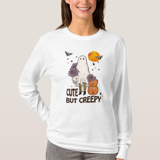 Cute but Creepy Ghost, pompoenen en vleermuizen T-shirt (Voorkant)