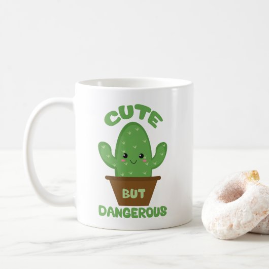 Cute but Dangerous - Kawaii Cactus - Funny Koffiemok (Met donut)