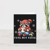 Cute But Feral Raccoon Drink Hot Cocoa Christmas W Kaart (Voorkant)