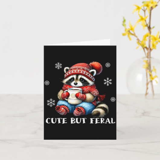 Cute But Feral Raccoon Drink Hot Cocoa Christmas W Kaart (Gele Bloem)