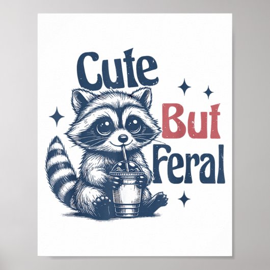 Cute But Feral Raccoon Drinking Boba Toddler Vinta Poster (Voorkant)