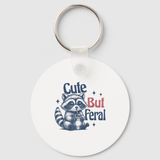 Cute But Feral Raccoon Drinking Boba Toddler Vinta Sleutelhanger (Voorkant)