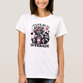 Cute but Feral Raccoon Pink Glasses T-shirt