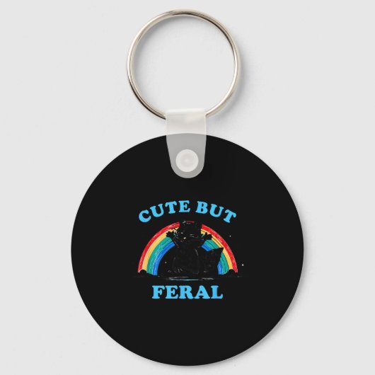 Cute But Feral Raccoon With Rainbow Funny Raccoon  Sleutelhanger (Voorkant)