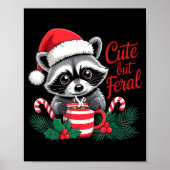 Cute But Feral Raccoon With Santa Hat Xmas Cute Ch Poster (Voorkant)