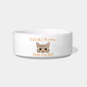 Cute but Psycho Ceramic Pet Bowl. with Cat Design Voerbakje