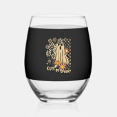 Cute but Spooky Funny Floral Halloween Ghost Check Wijnglas Zonder Voet (Voorkant)