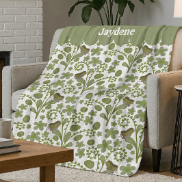 Cute Butterflies And Plants Shades Of Green Fleece Deken