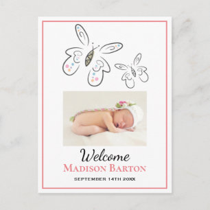 Cute Butterflies Baby Girl Foto aankondiging Briefkaart