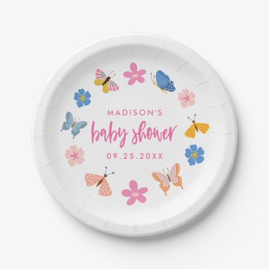 Cute Butterflies Baby Shower Papieren Bordje (Voorkant)
